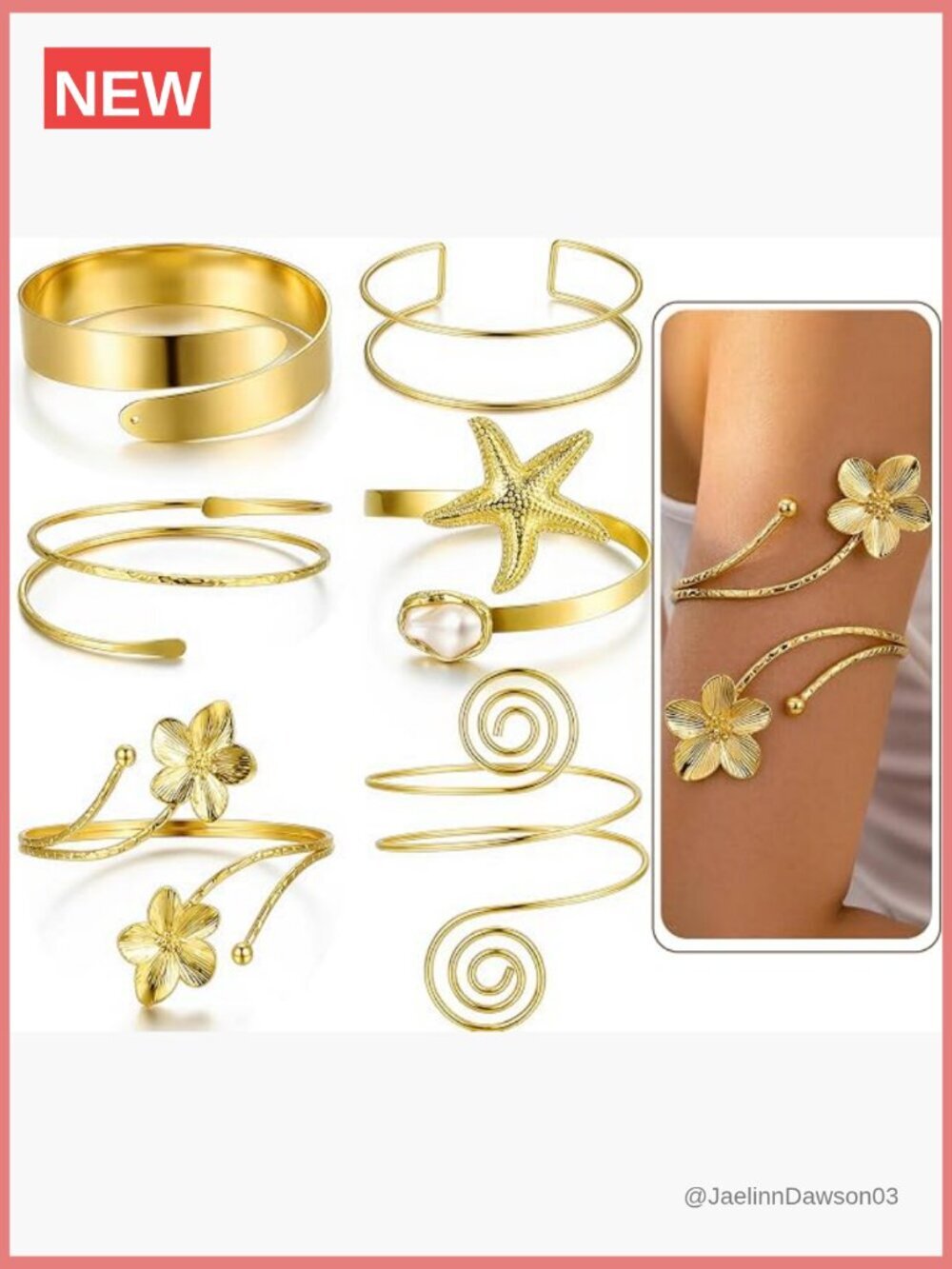 6 Piece Gold Cuff Bracelet Set, Boho Upper Arm Bangle Stackable Jewelry